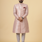 Stunning Rose Gold Banarasi Brocade Achkan | Father Son Combo | Perfect for Grooms Achkan